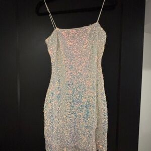 Windsor Strapless Sequin Dress in Iridescent White